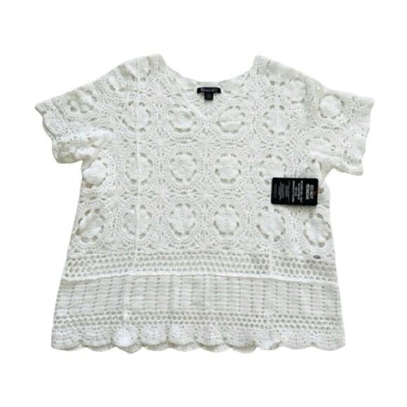 Roamans Top Sweater White French Crochet Short Sleeve Cotton Top Plus 18/20 NEW - Picture 12 of 13